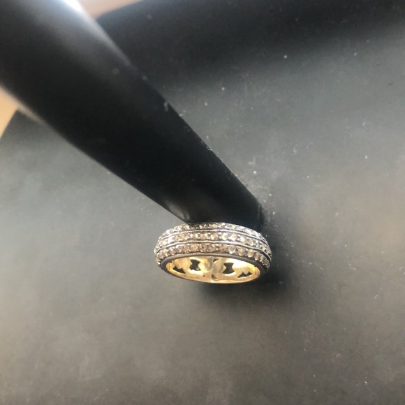 Antique Indian Sterling Silver, Yellow Gold & Diamond Pave Ring size 6 - Picture 4 of 5